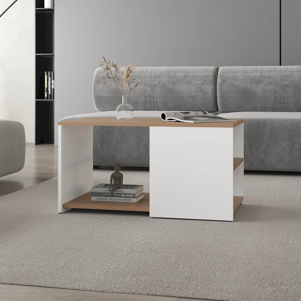 Kaibito Coffee Table with Open Storage, White+ Natural Oak. Picture 3