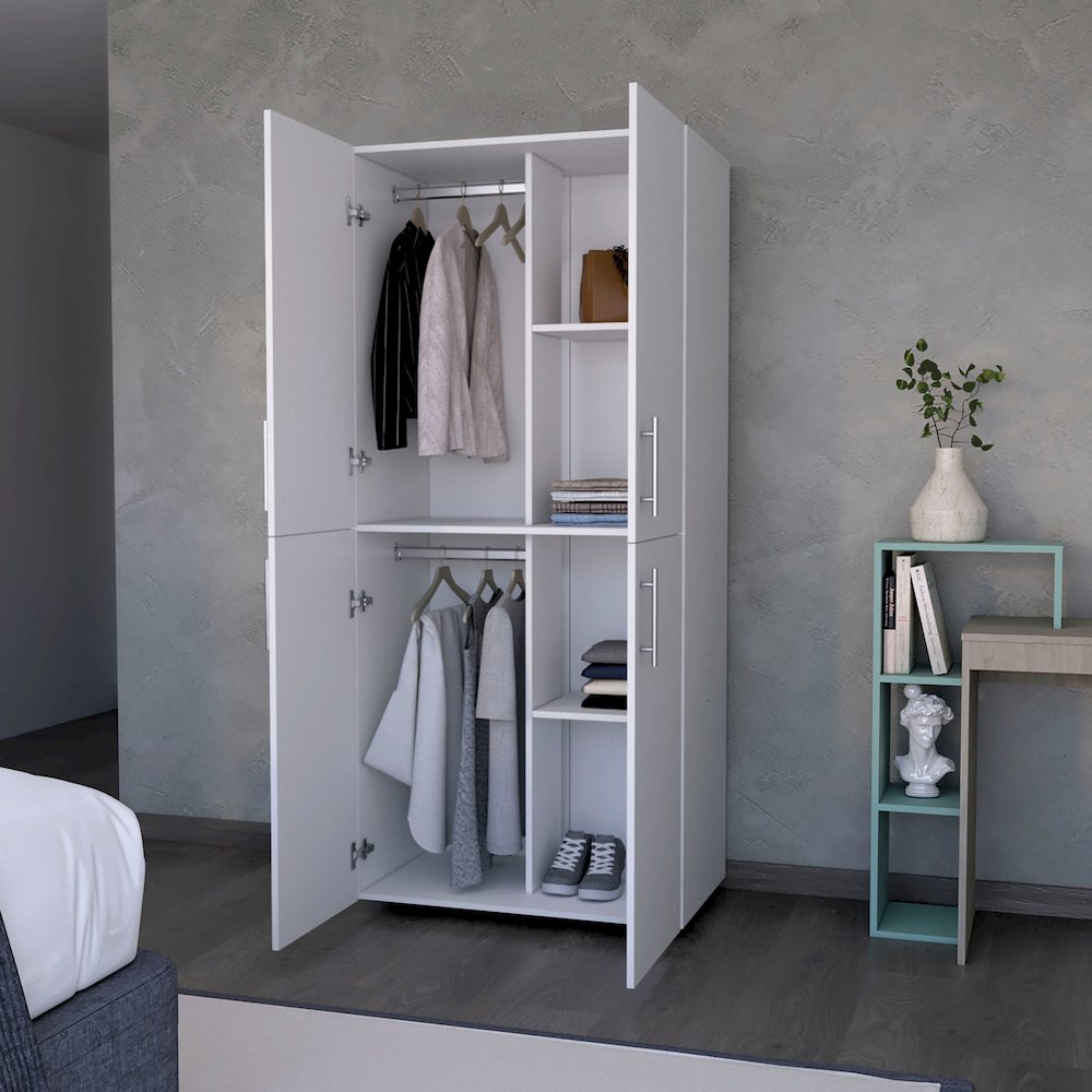 Hazel Armoire in melamine with 2 doors , 4 shelves and 2 clothes hanging bar. Picture 5