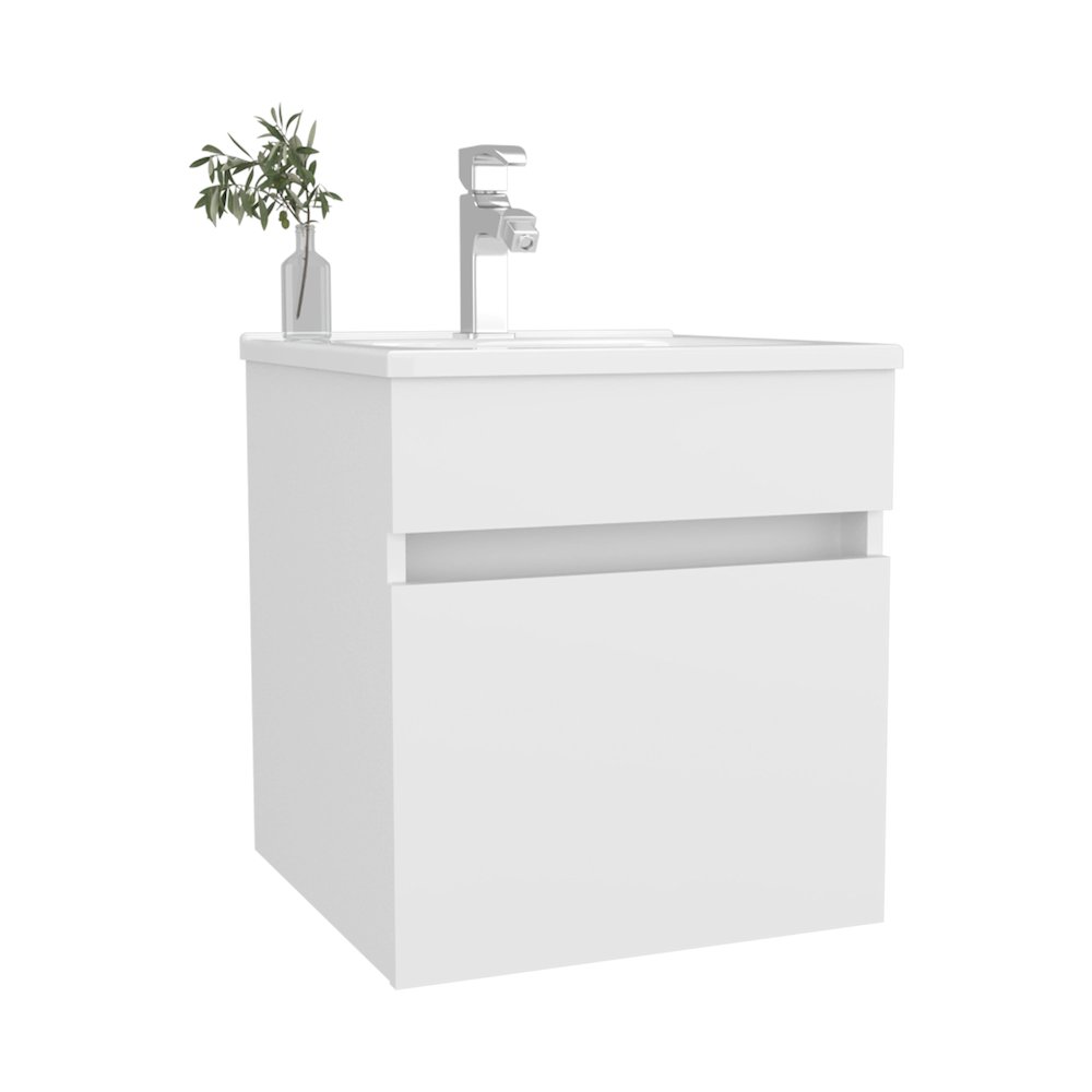 Belle Bathroom Floating Vanity with Sink, 1 Door, White. Picture 5