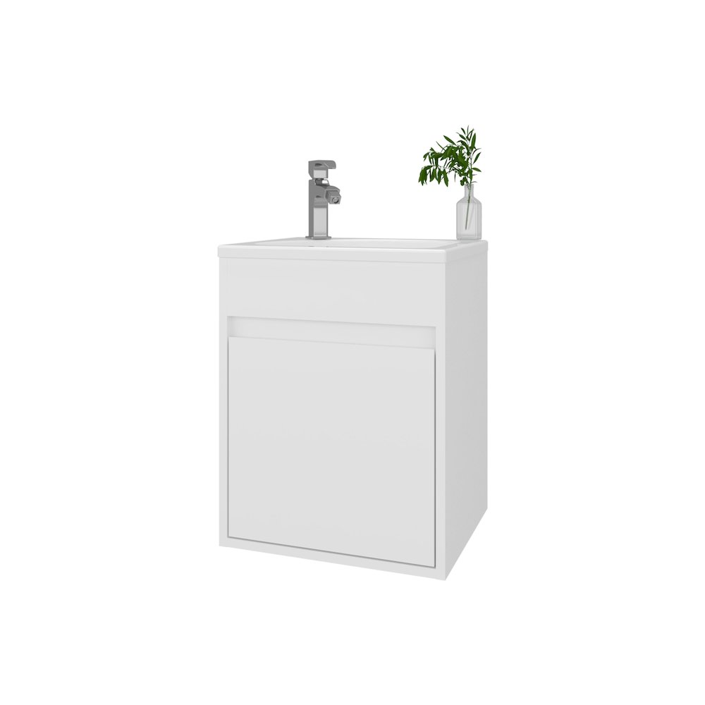 White Bathroom Floating Vanity with Sink, 1 Door, White. Picture 5