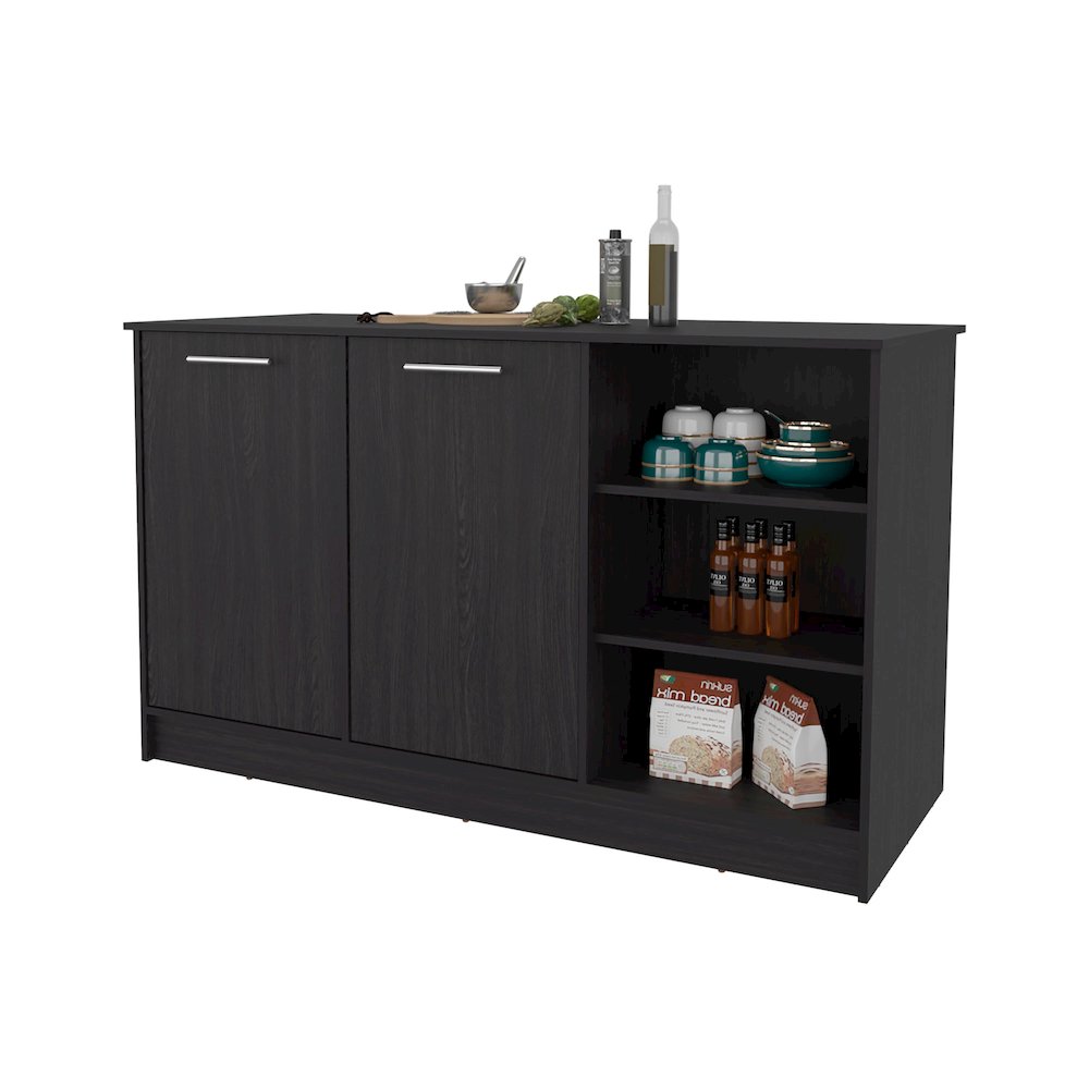 Red Rock Kitchen Island with 2 Doors and Open Storage, Wengue. Picture 8