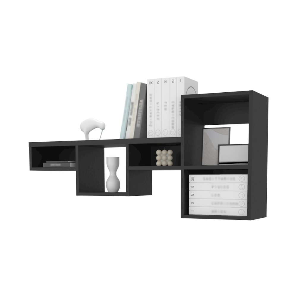Globe Wall-Mounted Shelf Unit with 5 Shelves, Wenge. Picture 3