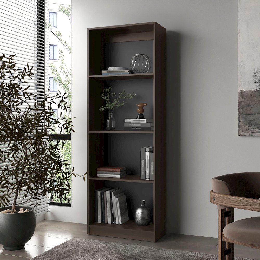 Bear Flat Bookcase with Open Storage and 4 Shelves ,Stained Walnut. Picture 3