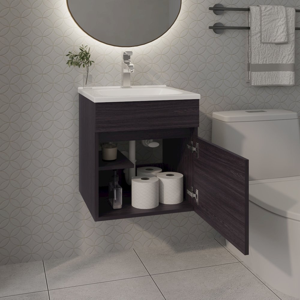 Belle Bathroom Floating Vanity with Sink, 1 Door, Wengue. Picture 3