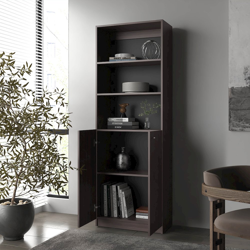 Beyerville Bookcase with Open Storage and 2 Doors, Stained Walnut. Picture 3