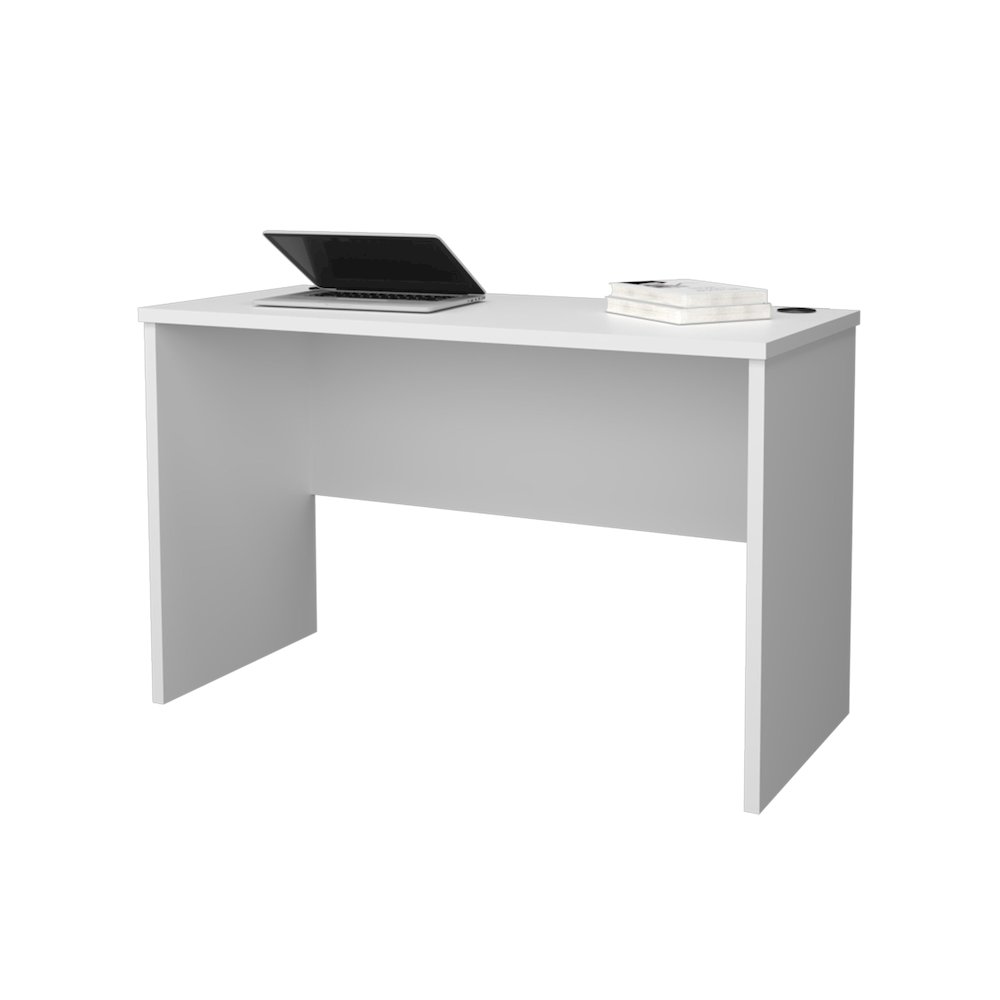 Rough Rock Minimalist Home Office Work Desk with Cable Management , White. Picture 4