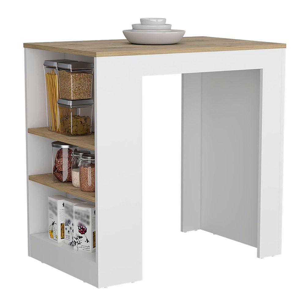 Harlan Kitchen Island, Counter Height Table Top with 3-Side Shelf. Picture 6
