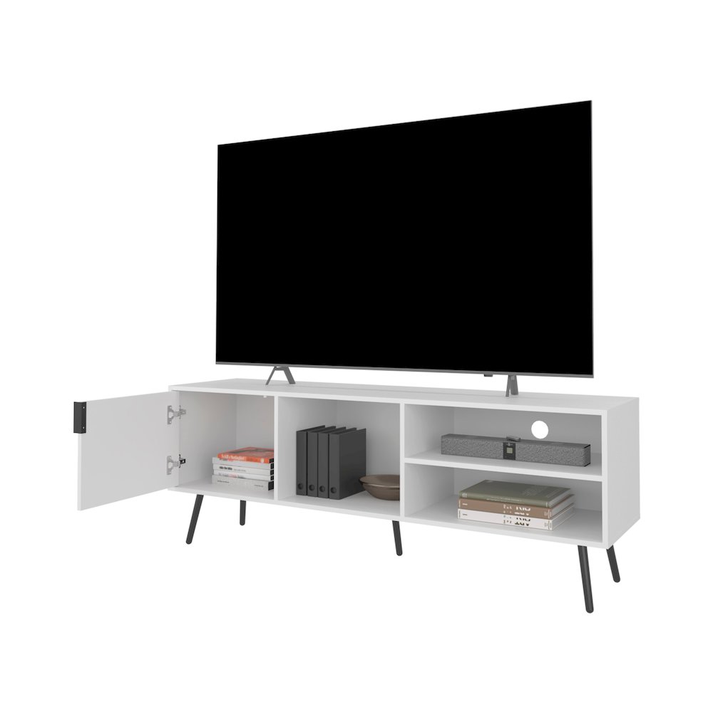 Mescal Tv Stand Multistorage with a Door and Open Storage, White. Picture 5