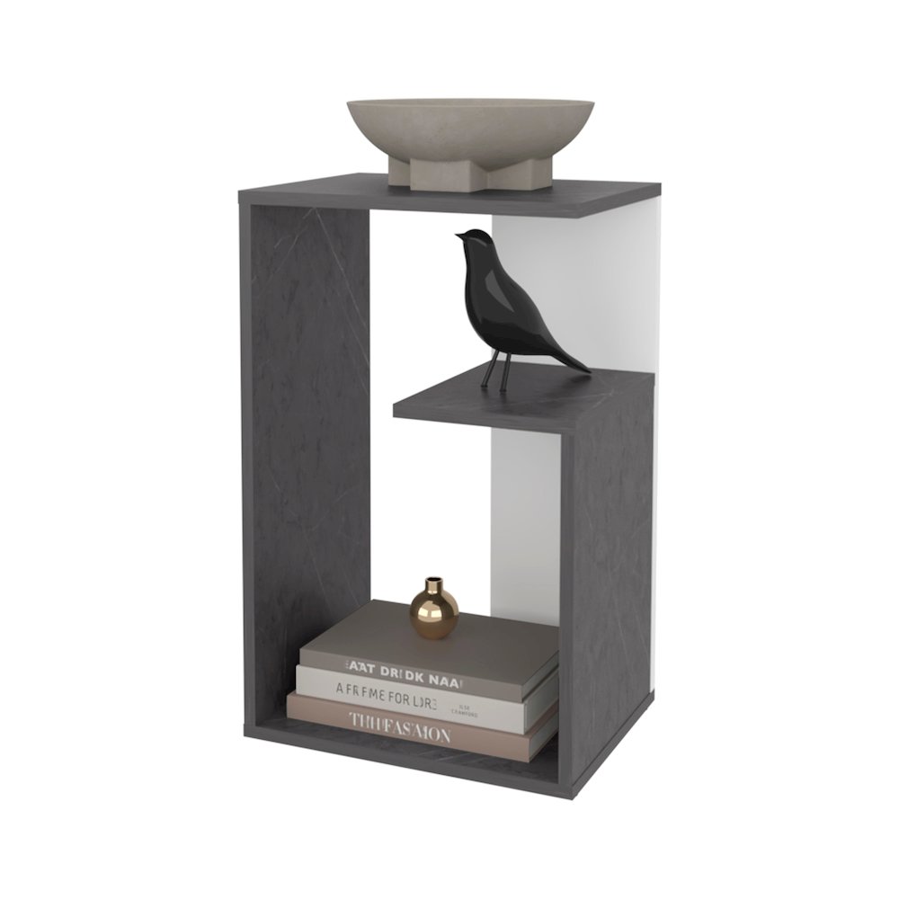Vega Side Table in melamine with open storage,Onix and White. Picture 5