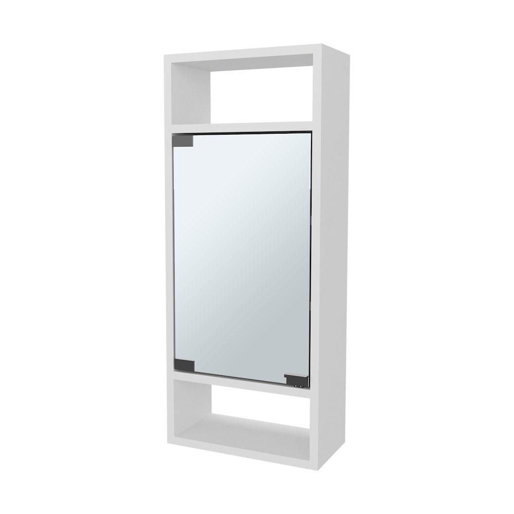 Pine Like Medicine Cabinet with Mirrored Door and Open Storage, White. Picture 1