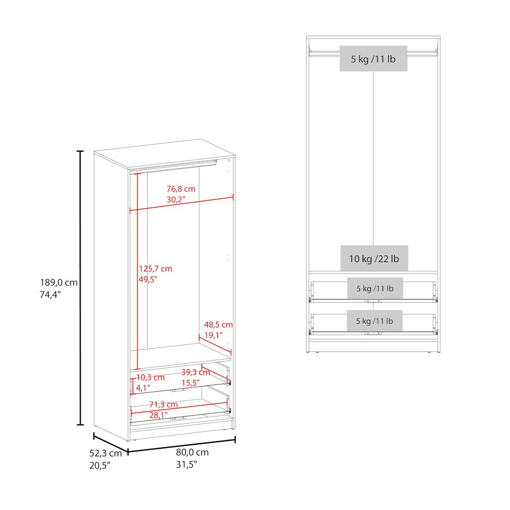 Forest 2 Door Wardrobe with Hanging Rod and 2 Drawers, Wengue. Picture 7