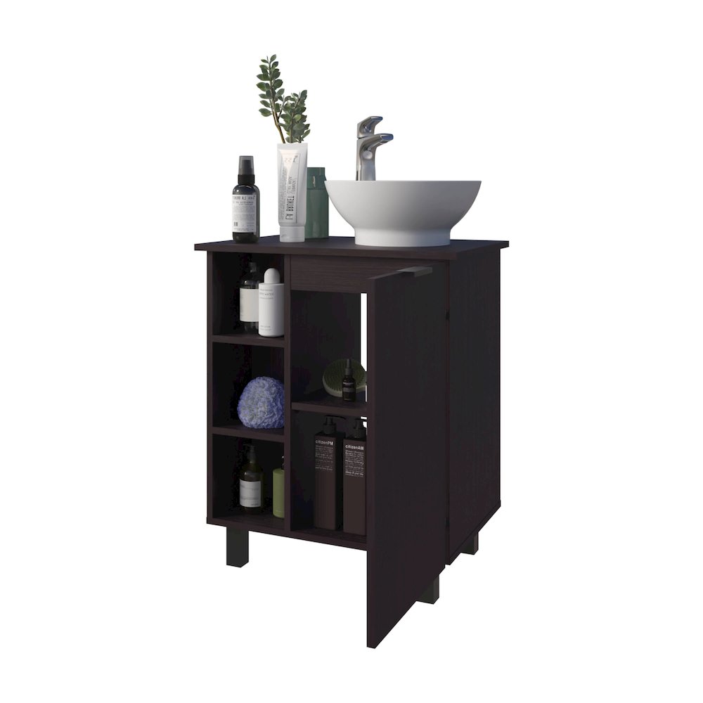 Pinal Bathroom Vanity, Single Door, 8 Storage Shelves (6 Open + 2 Closed) Wengue. Picture 8