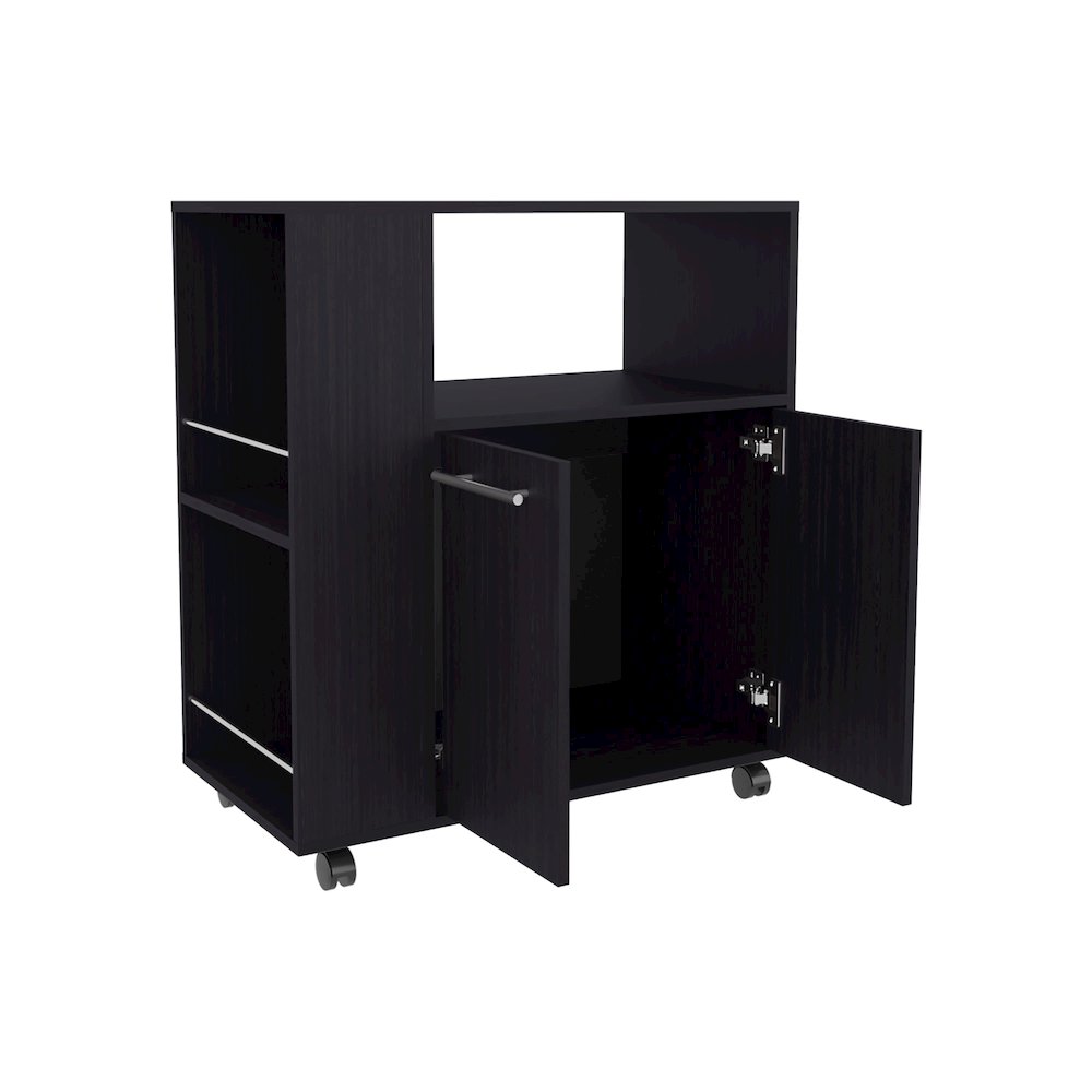 Kitchen Cart with Microwave Shelf, Open Storage, and Two-Door Cabinet, Wengue. Picture 6