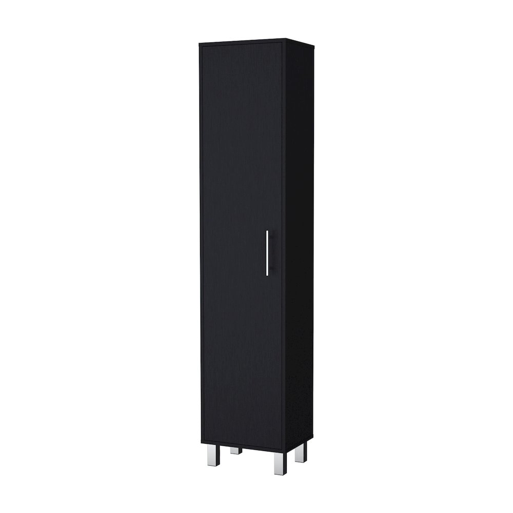Lawen Tall Storage Cabinet in melamine, Single Door, 3 Broom Hangers. Picture 1