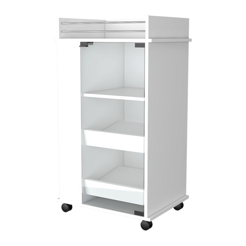Lusk Bar Cart with 2-Bottle Holder Shelf, Glass Door and Casters. Picture 1
