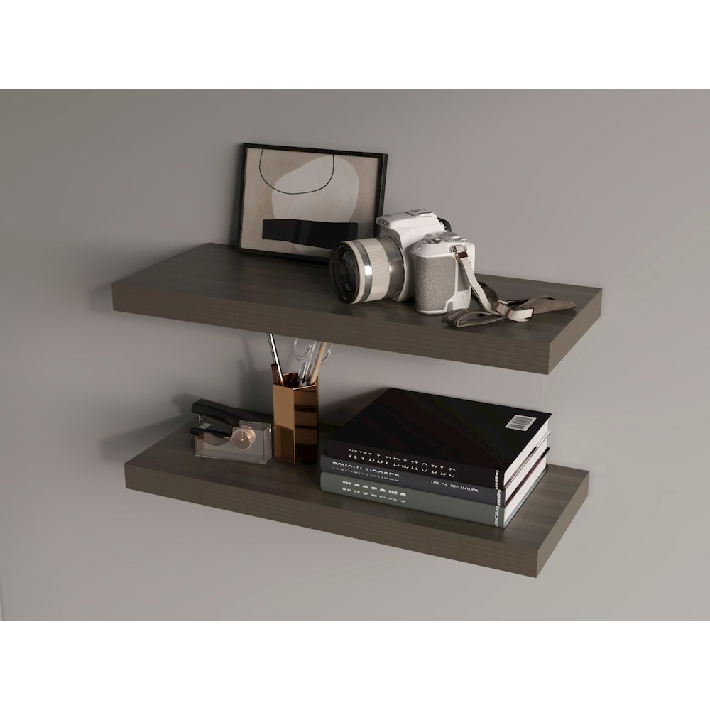 Iva Floating Shelf in Melamine x2,Smokey Oak. Picture 2
