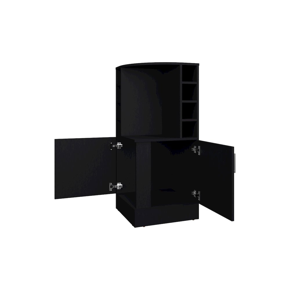 Toyei Corner Bar Cabinet with Bottle Rack, Open Shelves, and Hidden Storage. Picture 6