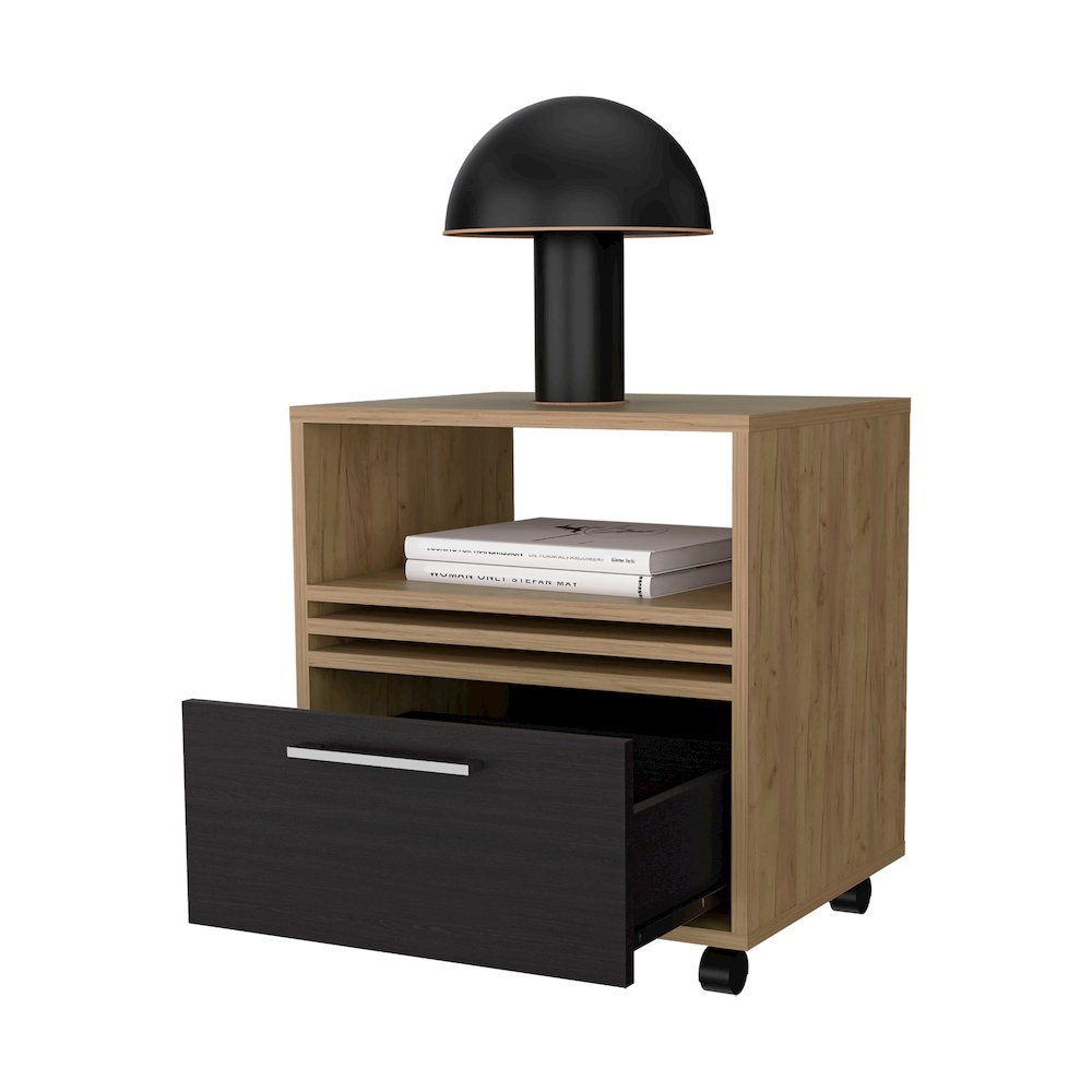 Saxon Nightstand with a Drawer and Open Storage, Natural Oak. Picture 5