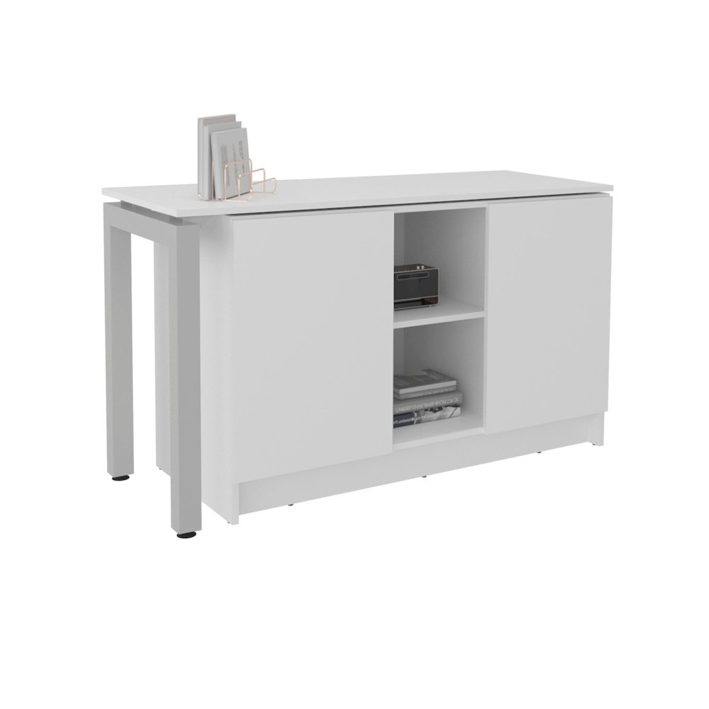 Elfrida Desk, Two Open Storage Shelves, Contemporary Space-Saving Design, White. Picture 2