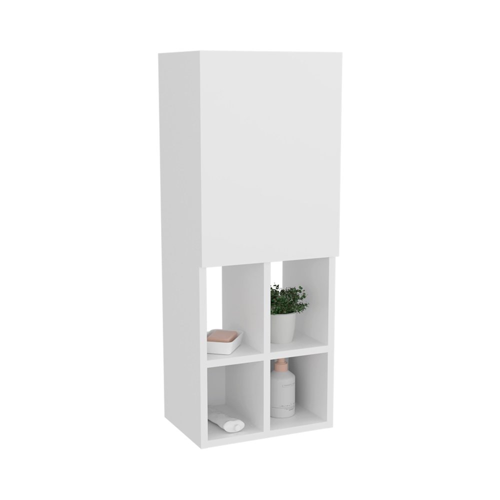 Two Wall-Mounted Bathroom Cabinet with Open and Closed Storage, Withe. Picture 8