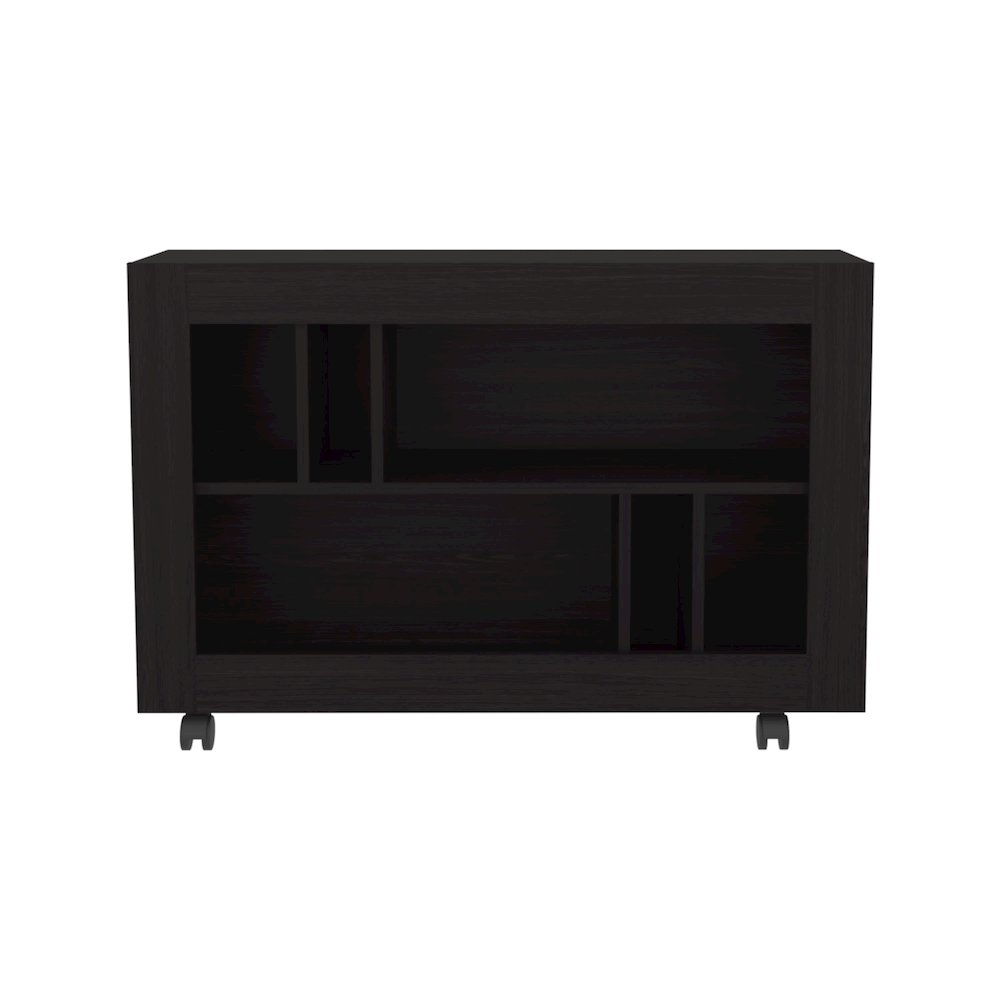 Cowlic Console Table in Melamine with Open Storage, Wengue. Picture 1
