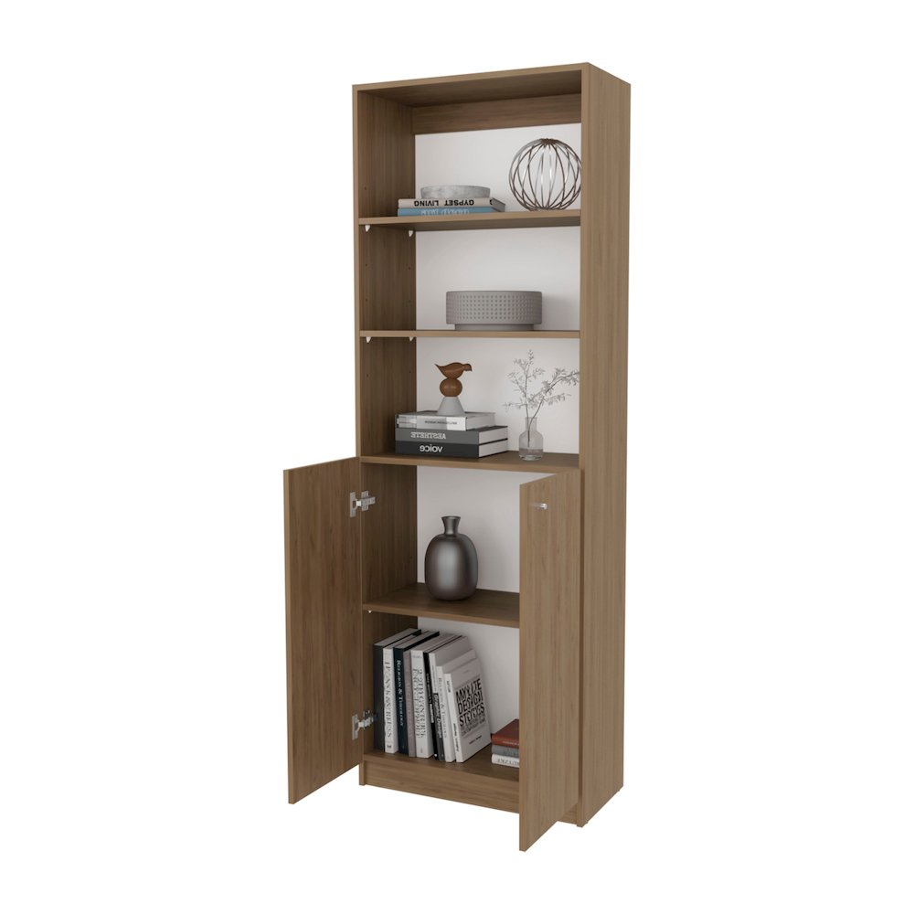 Beyerville Bookcase with Open Storage and 2 Doors, Natural Oak and White. Picture 5