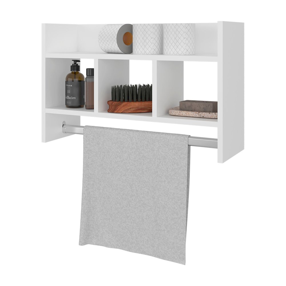 Bath Shelf with Towel Bar, Open Shelves, and Storage Space, White. Picture 1