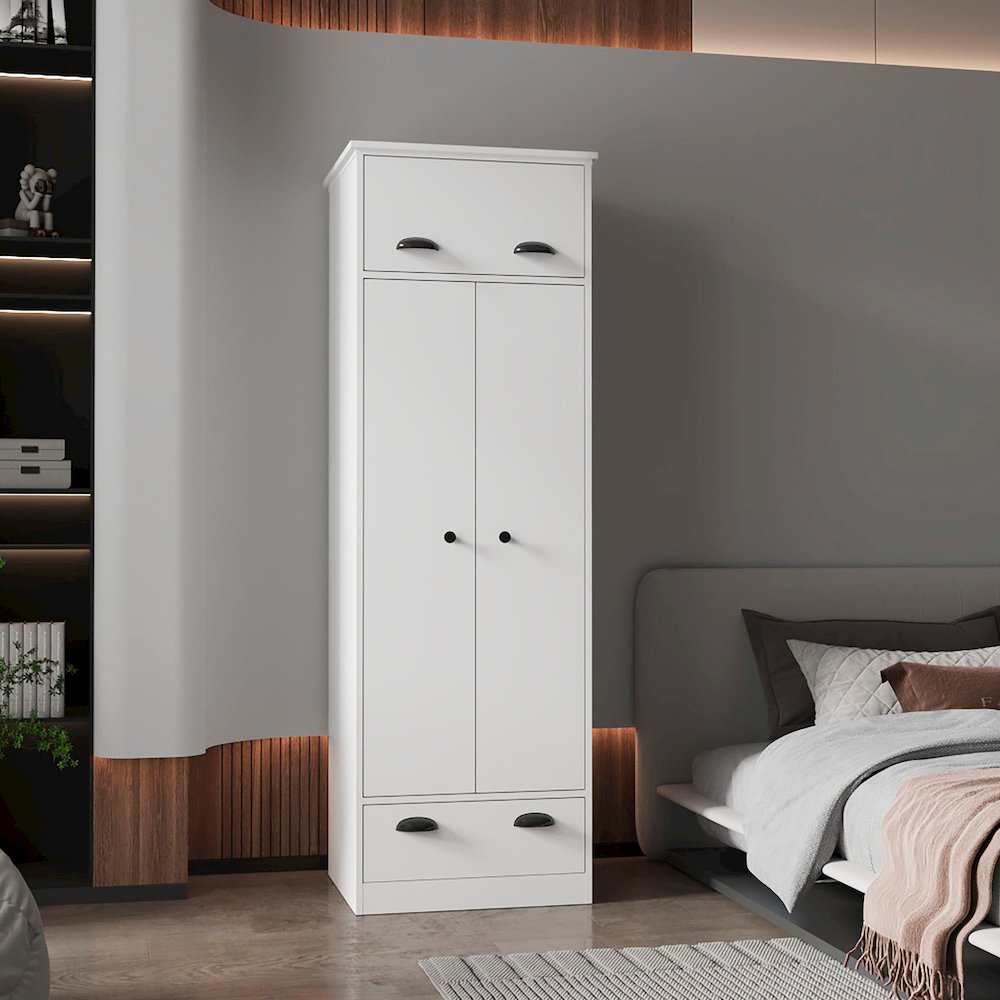 Linch Armoire with Hinged Drawer, Double Door Cabinet and 1-Drawer. Picture 7
