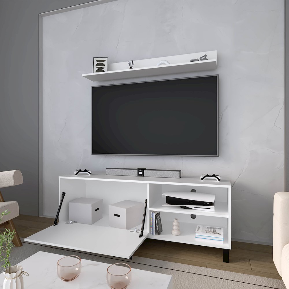 TV Stand 65" in melamine with Open Storage,pneumatic arms and 1 Door. Picture 3