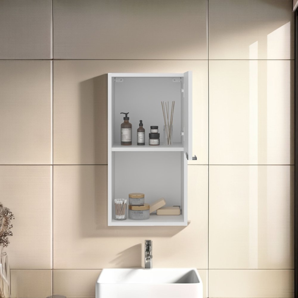 Wall-Mounted Bathroom Cabinet with Hidden Storage and Open Compartment, White. Picture 3