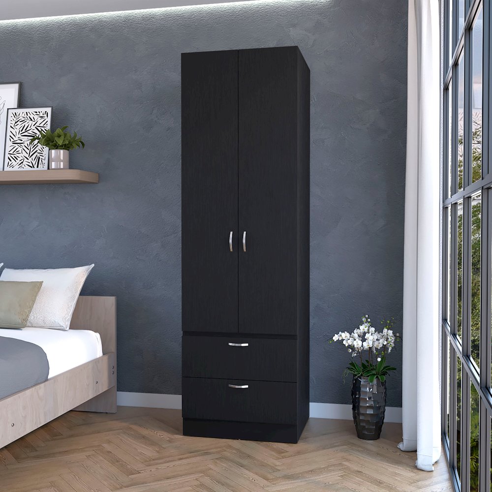 Tall Mayer Wardrobe in Melamine with Two Doors and Two Drawers. Picture 4