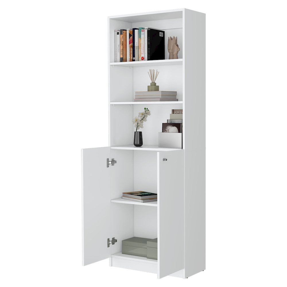 Sutton 2-Door Bookcase, Storage with Multi-Level Shelves, White. Picture 7