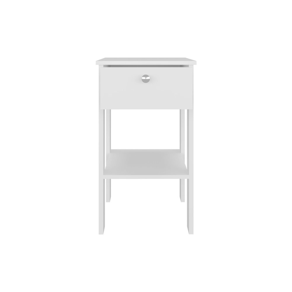 Shongopovi One Drawer Nightstand with Open Shelf, Compact Design, White. Picture 2