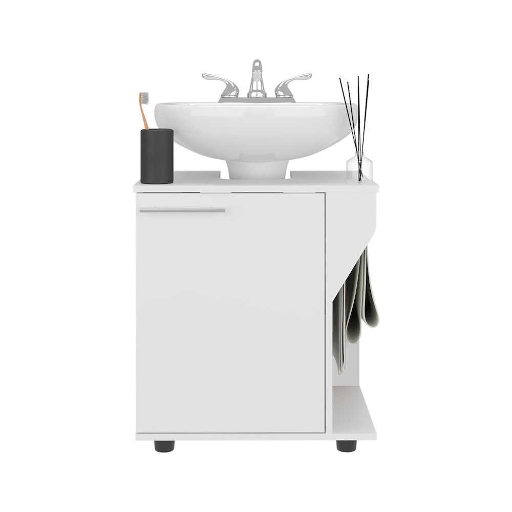 Bend Under Sink Storage Cabinet, Compact Design, with Two Shelves, White. Picture 3