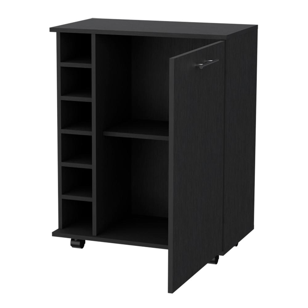 Rawlins Bar Cart with 6-Bottle Rack, Storage Cabine and Mobile Caster Wheels. Picture 5