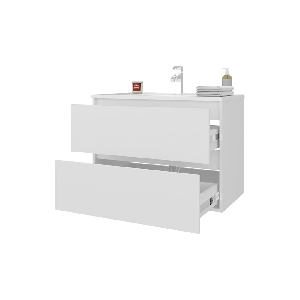 Smoot Floating Vanity with Two Drawers and Sink, White. Picture 8