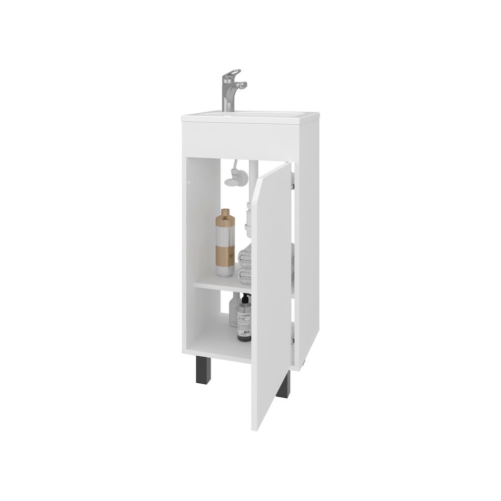 Quartzsite  Bathroom Vanity with Integrated Sink and Faucet, White. Picture 8