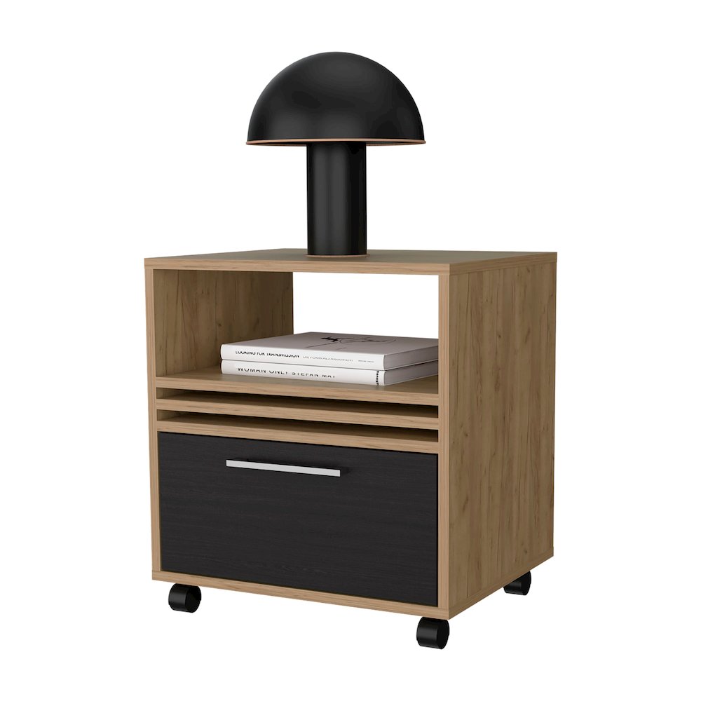 Saxon Nightstand with a Drawer and Open Storage, Natural Oak. Picture 8