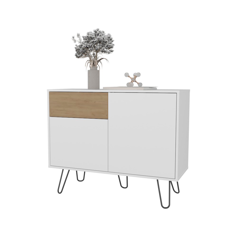 Red Rock Sideboard with Hairpin Legs, White and Natural Oak Finish. Picture 8