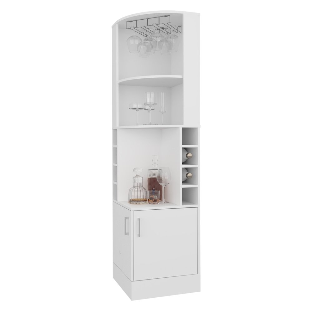 Page Corner Bar Cabinet with Wine Storage and Glass Rack, White. Picture 5