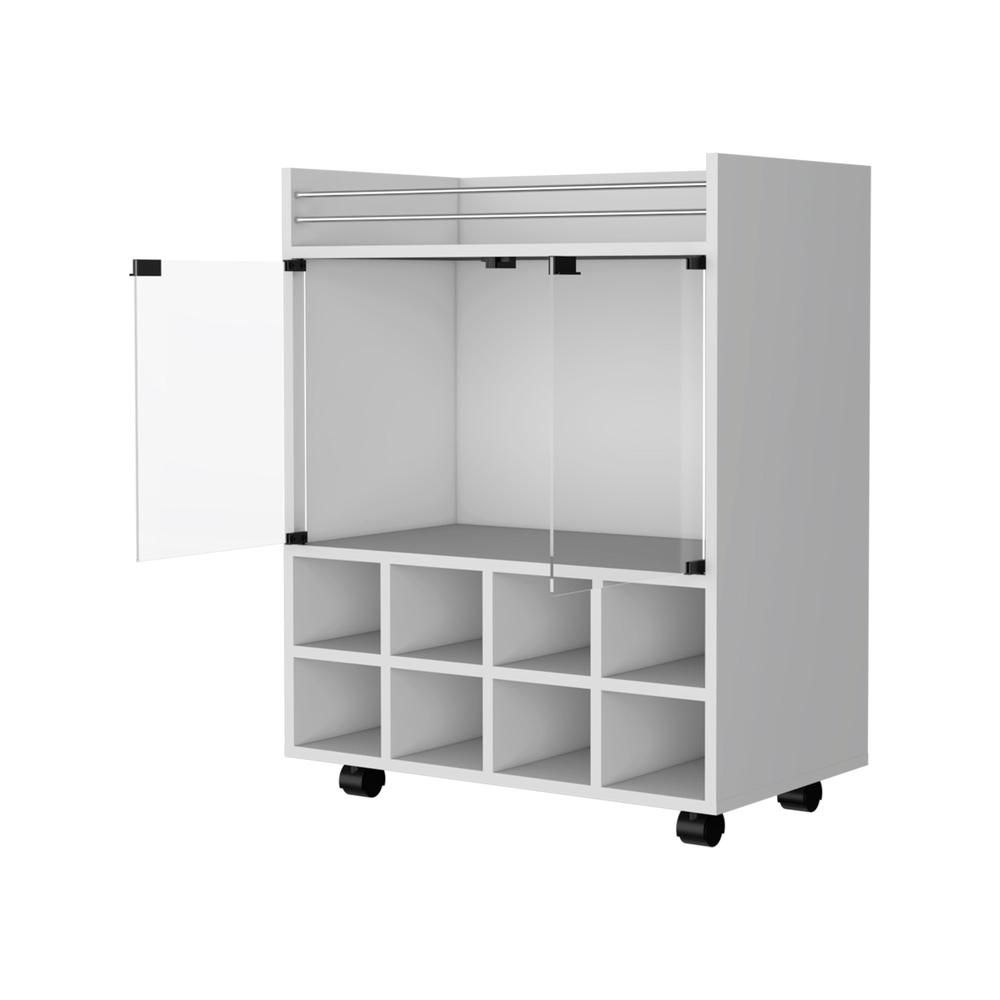 Minneapolis Bar Cart with Integrated 8-Bottle Rack, Glass Encased Cabinet. Picture 5
