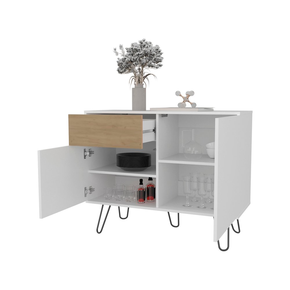 Red Rock Sideboard with Hairpin Legs, White and Natural Oak Finish. Picture 5