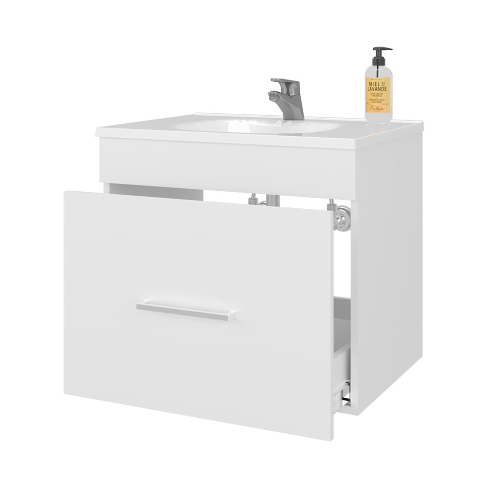 Story Floating Bathroom Vanity Set with Sink, One Drawer White. Picture 5