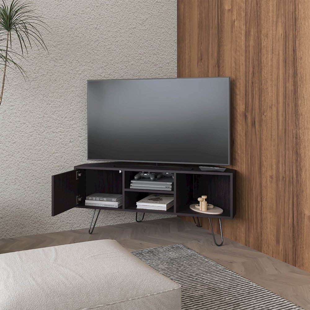 Fredonia Tv Stand 65" with a Door and Open Storage, Wengue. Picture 3