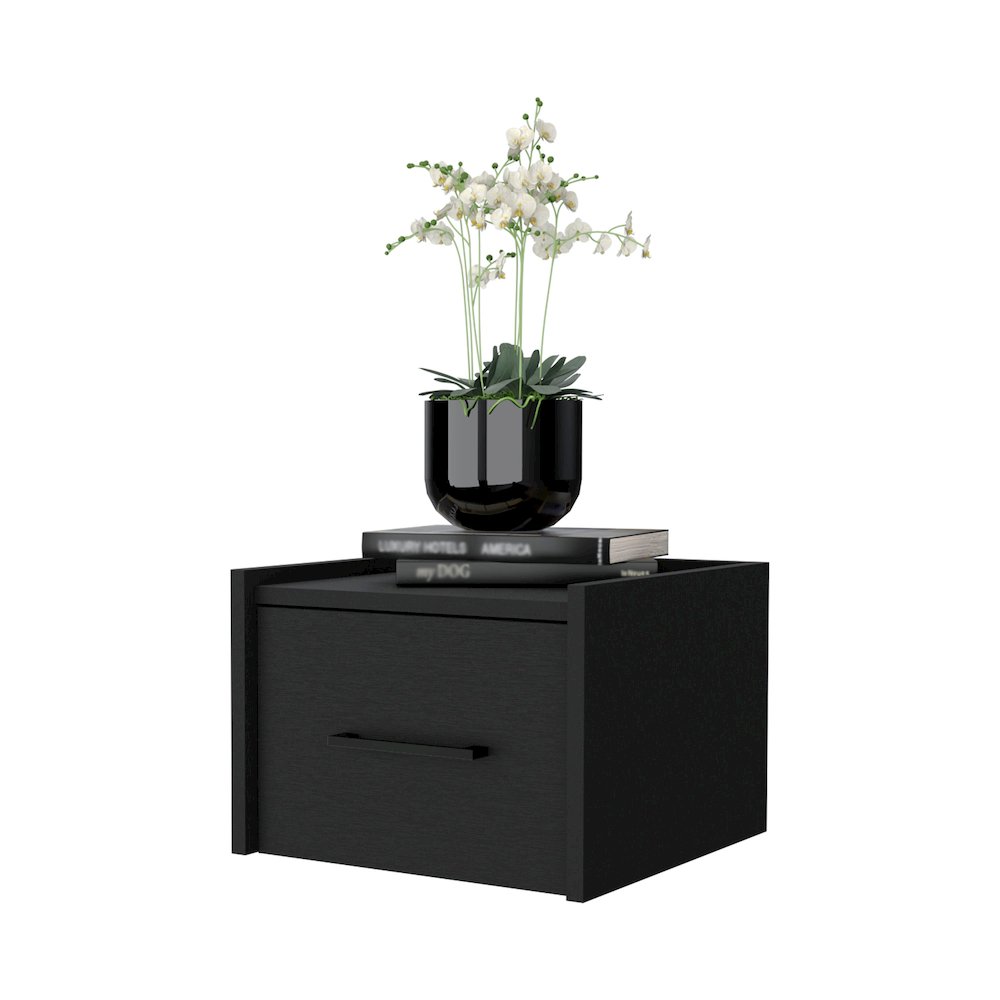 Elfrida Wall-Mounted Nightstand, Sleek Single-Drawer Design, Wenge. Picture 6