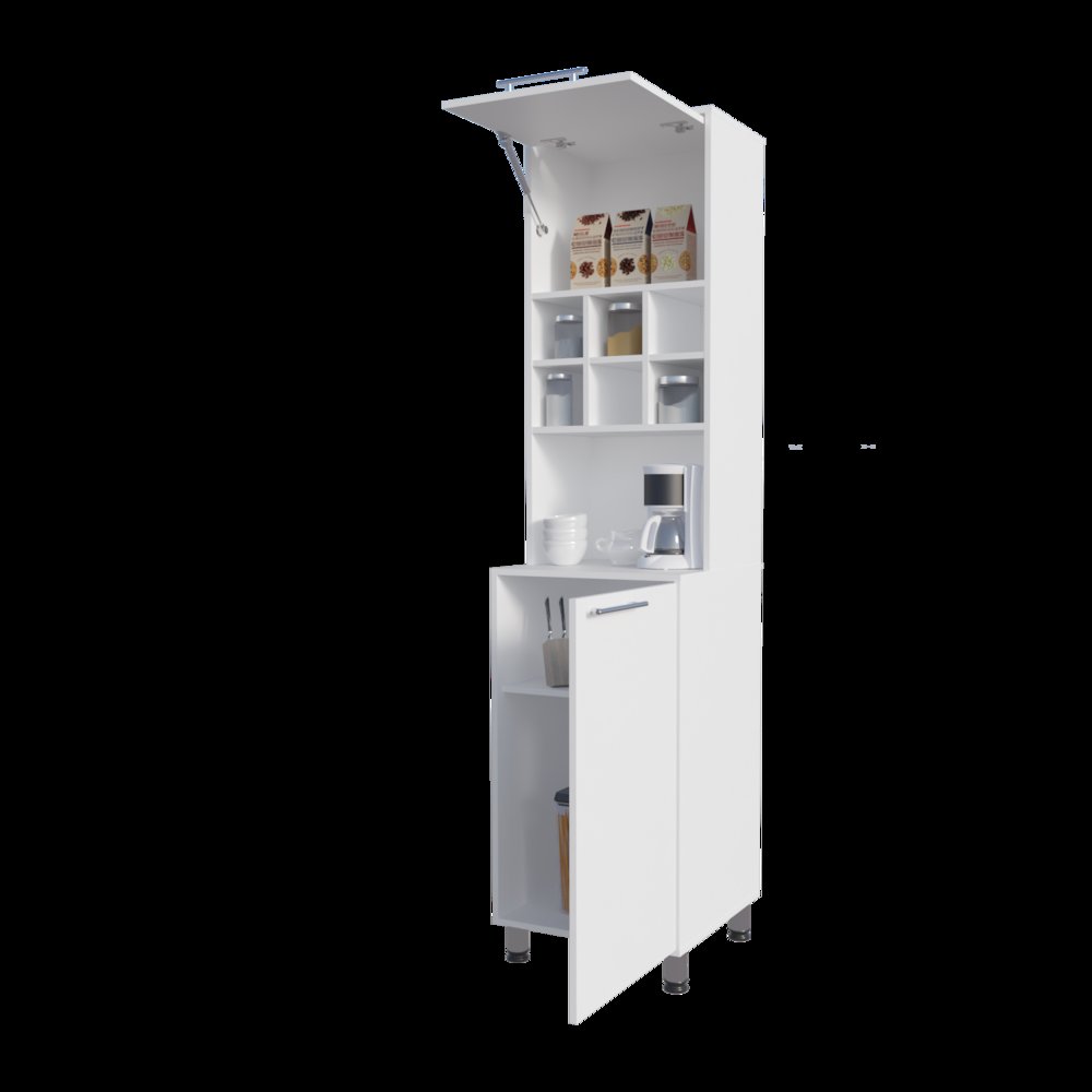 Rock Kitchen Pantry with Pneumatic Door, Open Storage, and Bottom Cabinet. Picture 5
