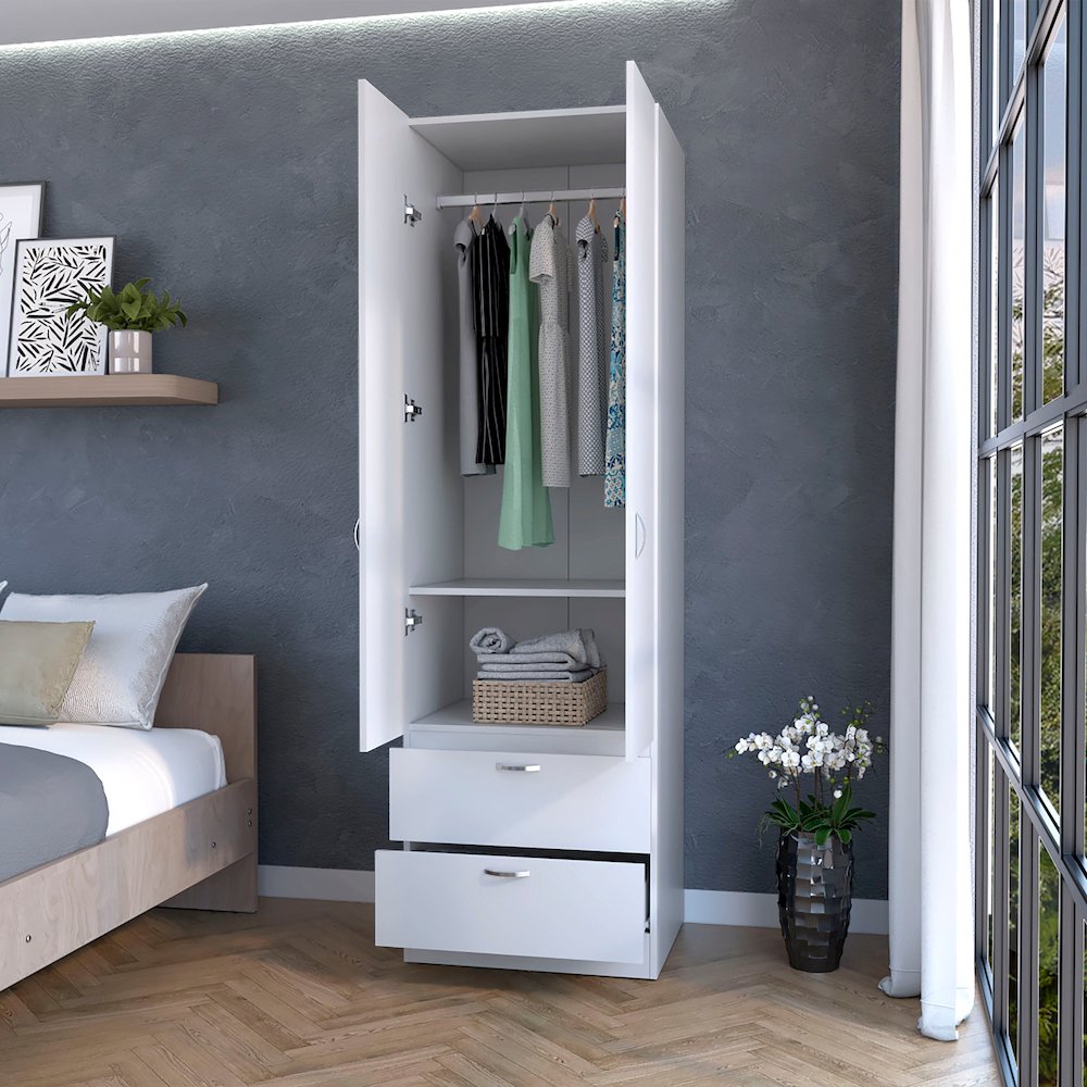 Tall Mayer Wardrobe in Melamine with Two Doors and Two Drawers. Picture 5
