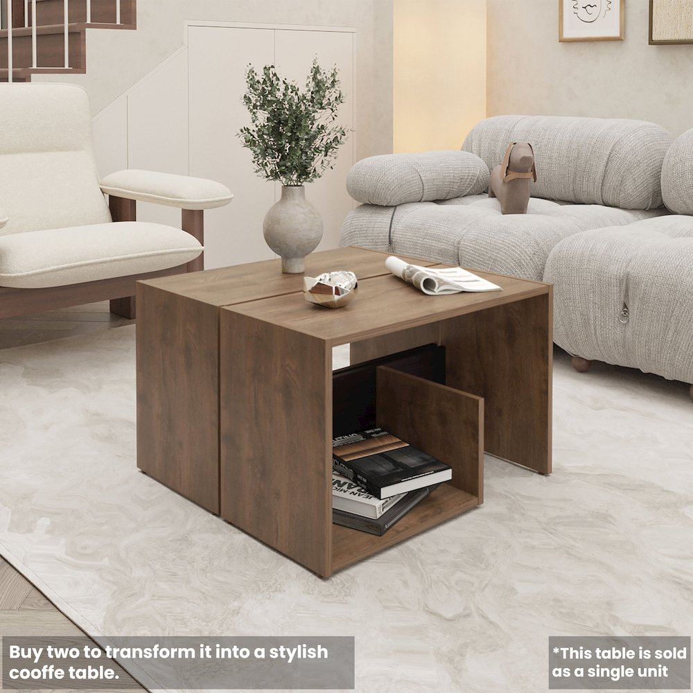 Vega Side Table in Melamine with Open Storage, Dark Brown and Wengue. Picture 3