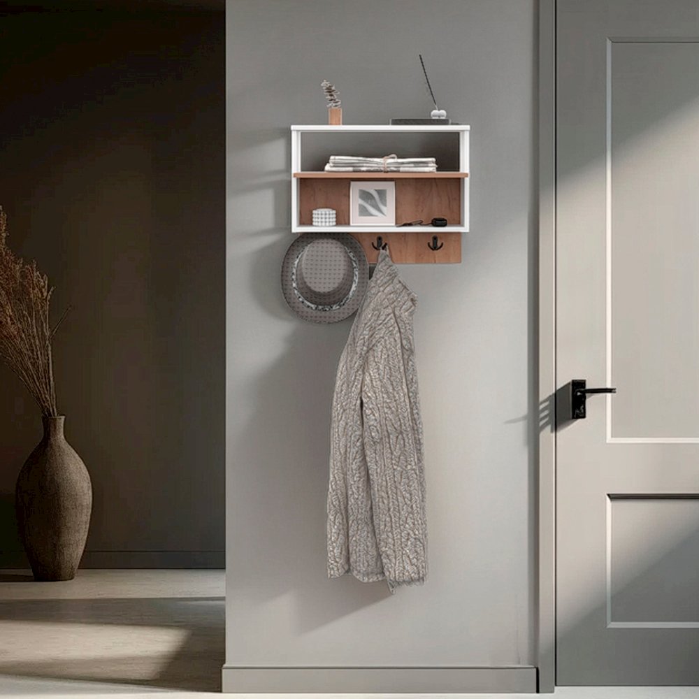 Doki Wall mounted Organizer with Open Storage, White and Natural Oak. Picture 5