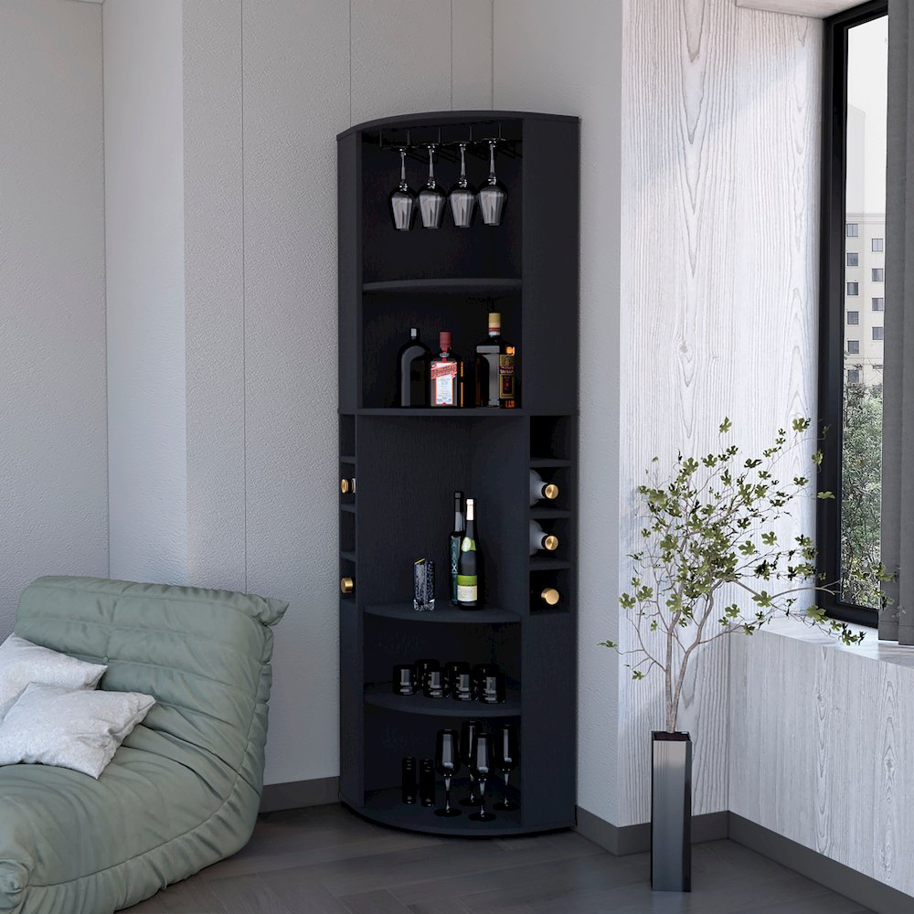 Clifton Corner Bar Cabinet, with 5 shelves,Cup Hange, Wenge. Picture 4